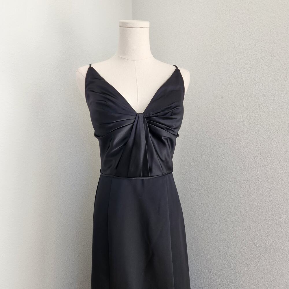 Morilee by Madeline Gardner Black Satin Mermaid Gown V Neck Maxi Dress M - Picture 2 of 14